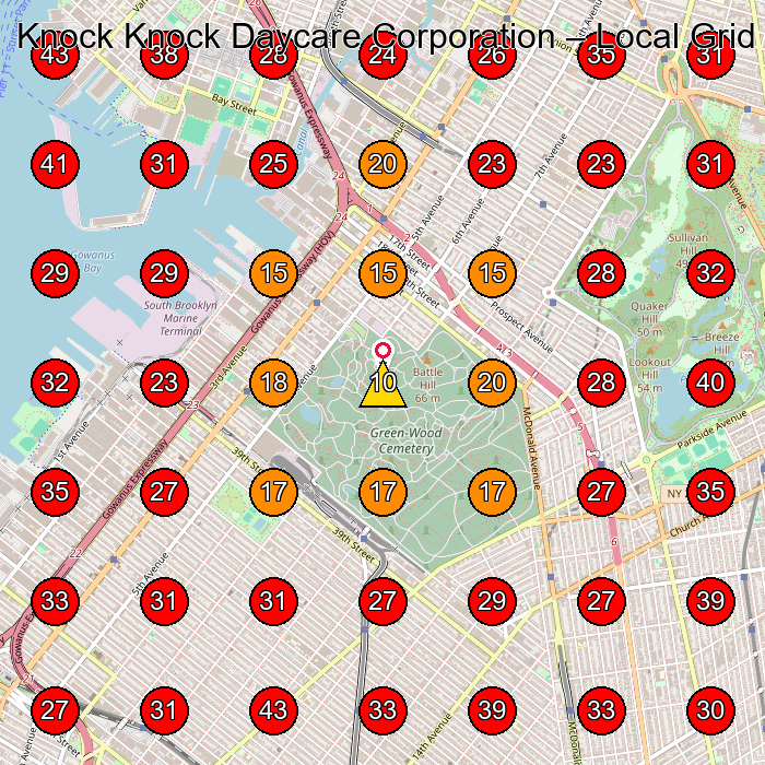 Knock Knock Daycare Corporation GeoGrid visibility map for Foundry in Brooklyn